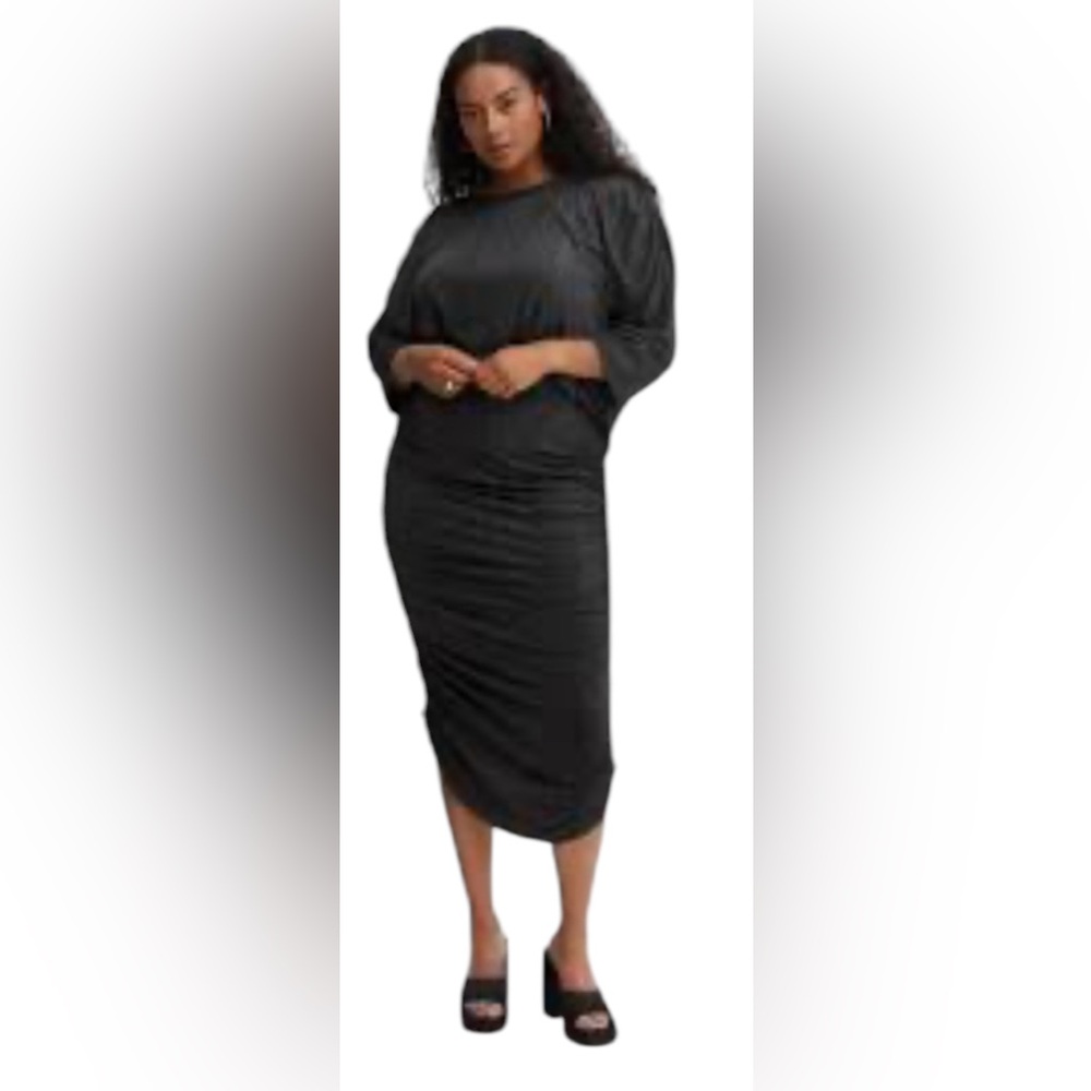 VINCE CAMUTO MIDI DRESS COLD SHOULDER RUCHED LONG SLEEVE GRAY COLOR SIZE MEDIUM